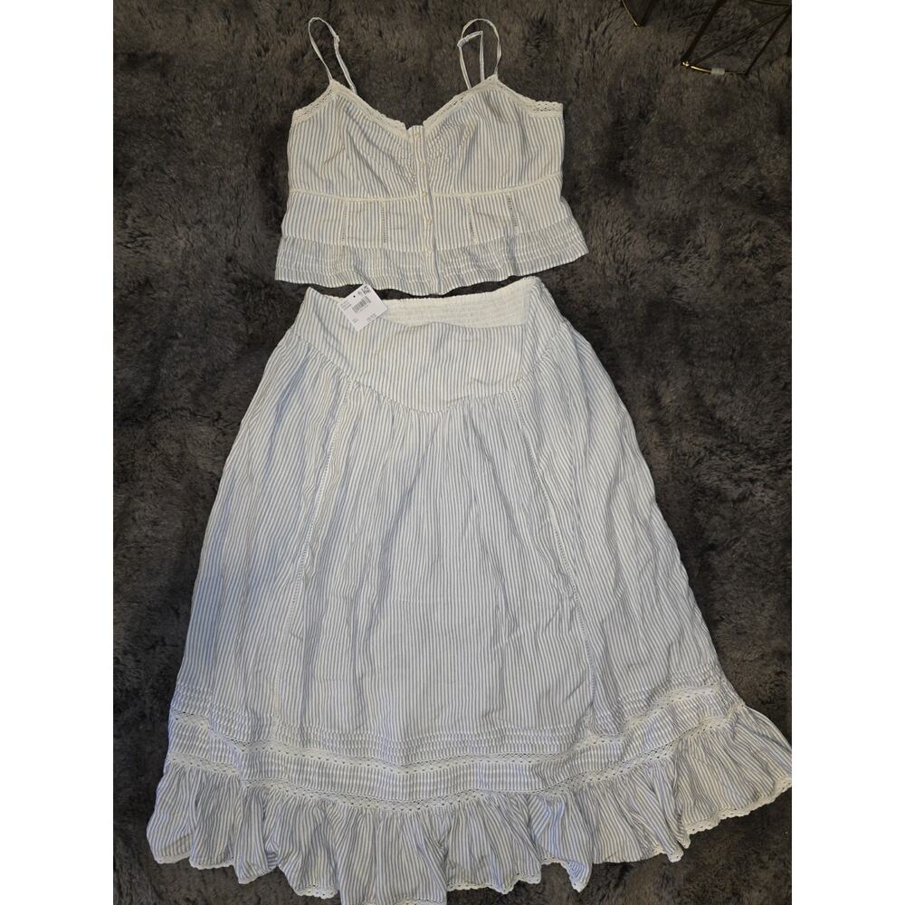 American Eagle Outfitters White and Light Blue Striped Two-Piece Skirt Set